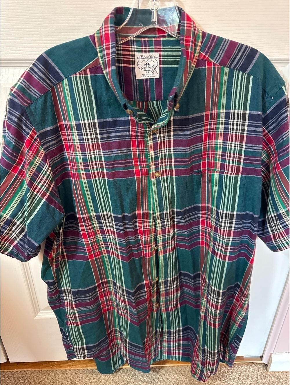Brooks Brothers Men's Sport Shirt Medium Plaid Cotton Short Sleeve